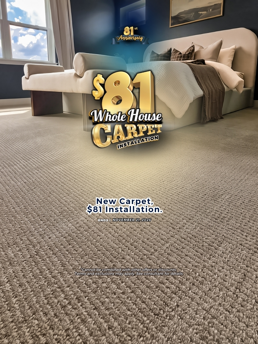 $81 carpet installation anniversary event at coyle carpet one, Madison wi
