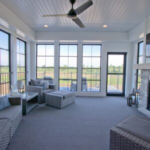 screened in porch with carpet