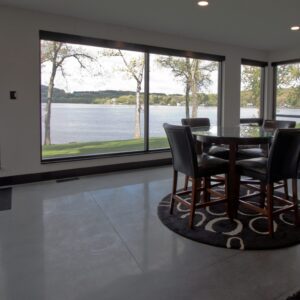 lake view from lower level in modern lake house
