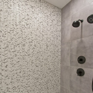 shaw gala chevron mosaic tile & ny2la riverside steel tile