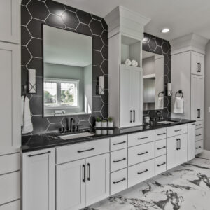 transitional farmhouse bathroom tile, coyle carpet one, madison, wi