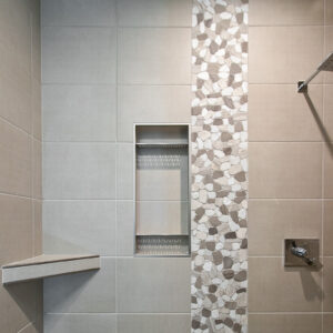 shower accent tile, Emser Cultura Autumn Honed Pebbles
