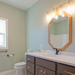 aspect lancaster Bayou on poplar cabinets with Daltile Linden Point 12x24 Bianco tile