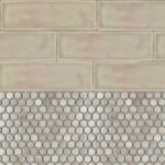 Midwest Modern European Jack & Jill Bath Tile | Tub Walls: 4x12 Avenue in Taupe || Floor Tile: 1" Hudson Hex in Dove Gray