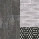 His Bath Suite | Shower Walls: Splendours 3x12 Glossy Grey | Half-Wall & Backsplash: Daltile Perpetuo, Infinite Black Hexagon Mosaic | Floor Tile: Tivoli 12x24 in Charcoal