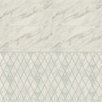 Elegance with Edge | Wall Tile: Romantic Marble 12x24 in Light Grey | Floor Tile: Romantic Marble 3x6 Harlequin Mosaic