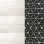 Coffee Bar Backsplash & Fireplace Tile | Coffee Bar Splash: Equipe - Artisan 5x5 Glossy White || Fireplace Tile: Trends - Simple Stone Triangle Nero