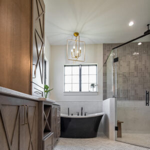 modern european bathroom suite with mosaic tile floor