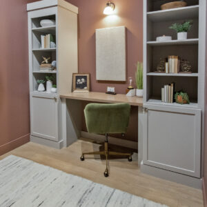 home office with hickory wood floors