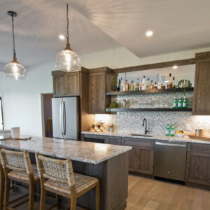 modern european style home bar with wood floors