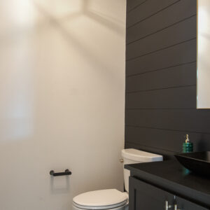 powder room with hexagon tile