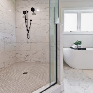 hexagon mosaics by daltile in matte desert gray