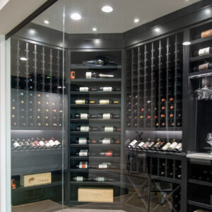 classic contemporary lower level wine cellar