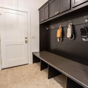 modern cottage garage entryway using beige herringbone tile by ragno, rewind 3x11 corda tile