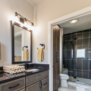 modern transitional retreat primary bathroom suite design