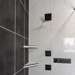 modern transitional retreat black and white shower design