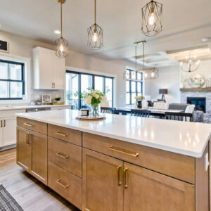 Urban Farmhouse kitchen island with vinyl floors