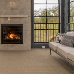 modern transitional patio and fireplace design