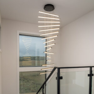 modern transitional carpeted staircase design