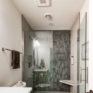 Transitonal Boho lower level bathroom design