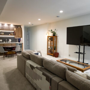 Transitonal Boho home bar and rec room design