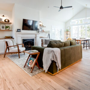 transitional boho interior design project called Tranquil Verdure, featuring neutral tones like beige, white, and soothing greens