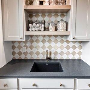 laundry room cabinets by aspect cabinetry, agreeable grey on maple. laundry room countertop by silestone in charcoal soapstone suede