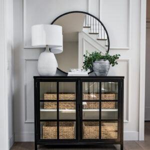 Classic Elegance Design, Modern foyer entryway with engineered wood flooring in a rich, natural tone, creating a warm and welcoming atmosphere.