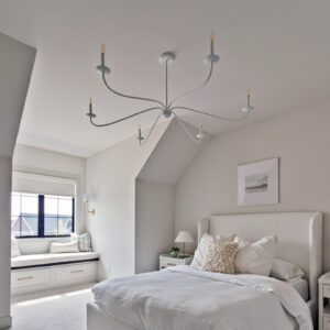 Classic Elegance Design, Bedroom with Shaw Floors Aerial Arts collection carpet in Frost, soft and luxurious light grey carpet for a serene look.