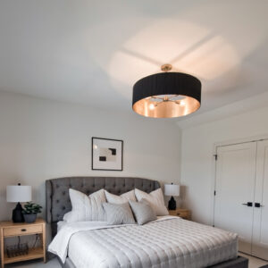 Classic Elegance Design, Cozy bedroom with Shaw Floors Aerial Arts Frost carpet, offering a plush, cool-toned look for a comfortable space.