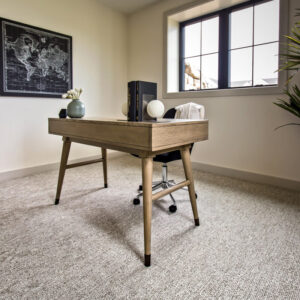 modern transitional elegance home office featuring Shaw Floors Aerial Arts carpet in Frost, providing warmth and comfort for a productive workspace in Sun Prairie, WI