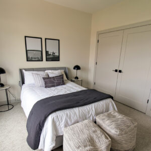 modern transitional elegance Bedroom featuring soft Shaw Floors frost carpet, adding warmth and comfort to the space